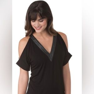 Michael Kors faux leather V-neck cold shoulder shirt